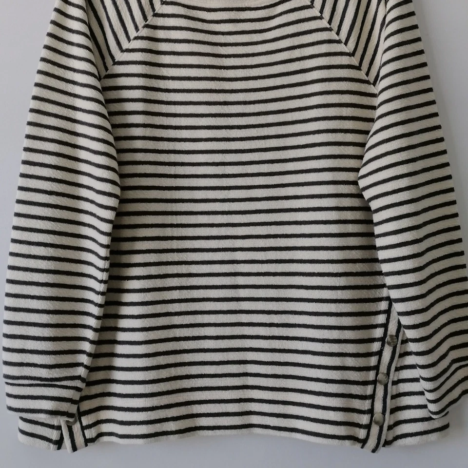 全新带标签 Lou & Grey 女式黑白侧扣条纹套衫运动衫 L 码 — 第 4/4 张图片