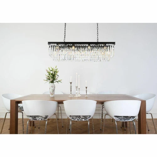 Crystal Chandelier Matte Black Dining Room Kitchen Island 12 Light Fixture 50 in - Picture 2 of 9