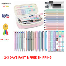 School Supplies Pen Case Set with Pencils and Markers Pink, Stationery Bundle