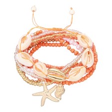 Summer Beach Bracelets Bohemian Multi-Layer Beads Stretch Bracelet, Orange