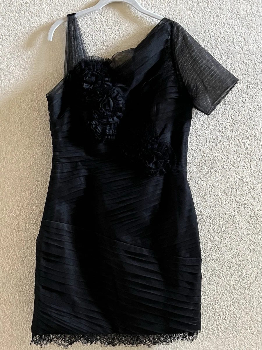bcbg black dress one shoulder NEW BCBG Black Lace One Shoulder Tulle Gown 0 788 IBA6K799