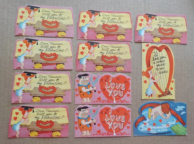 Vintage c.1960's The Flintstones school classroom Valentine unmarked cards