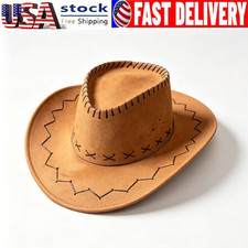 Brown Western Cowgirl Cowboy Hat Adjustable Polyester Plush For Men Women