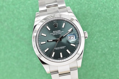 2024 Rolex Datejust 41 Stainless Steel Mint Green Stick Dial 126300 Full Set