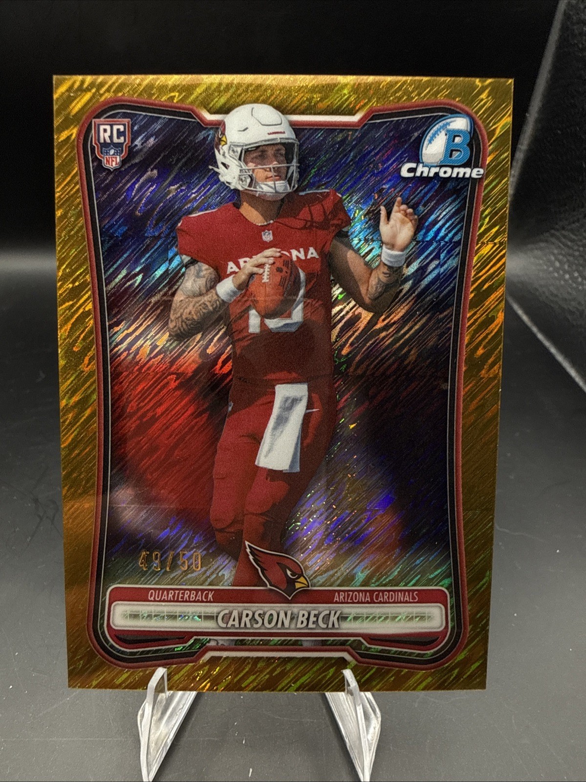 2026 Bowman Chrome 🏈 CARSON BECK RC Gold Shimmer #49/50   Arizona Cardinals