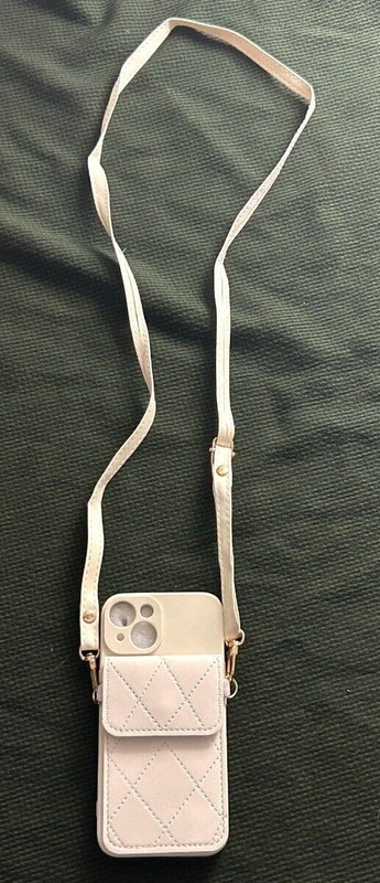 IPHONE 14 Ivory Phone Case with Adjustable Purse Strap & Wallet Pocket ID Cards