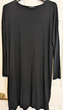 VINTAGE EILEEN FISHER BLACK STRETCH JERSEY LONG SLEEVED DRESS, SIZE MEDIUM
