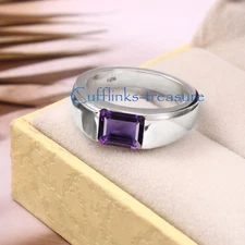 Natural Amethyst Gemstone with 925 Sterling Silver Ring for Men's #922