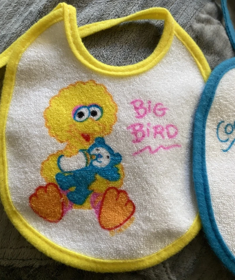 Sesame Street Big Bird Cookie Monster Vintage Baby Bibs Plastic Back Terry Tie - Image 2 of 4