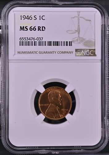 1946-S 1C RD  Lincoln Wheat One Cent NGC MS66RD   6553476-037