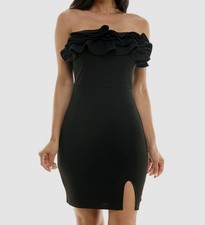 Emerald Sundae Women's Black Ruffled Strapless Bodycon Dress Juniors Size M