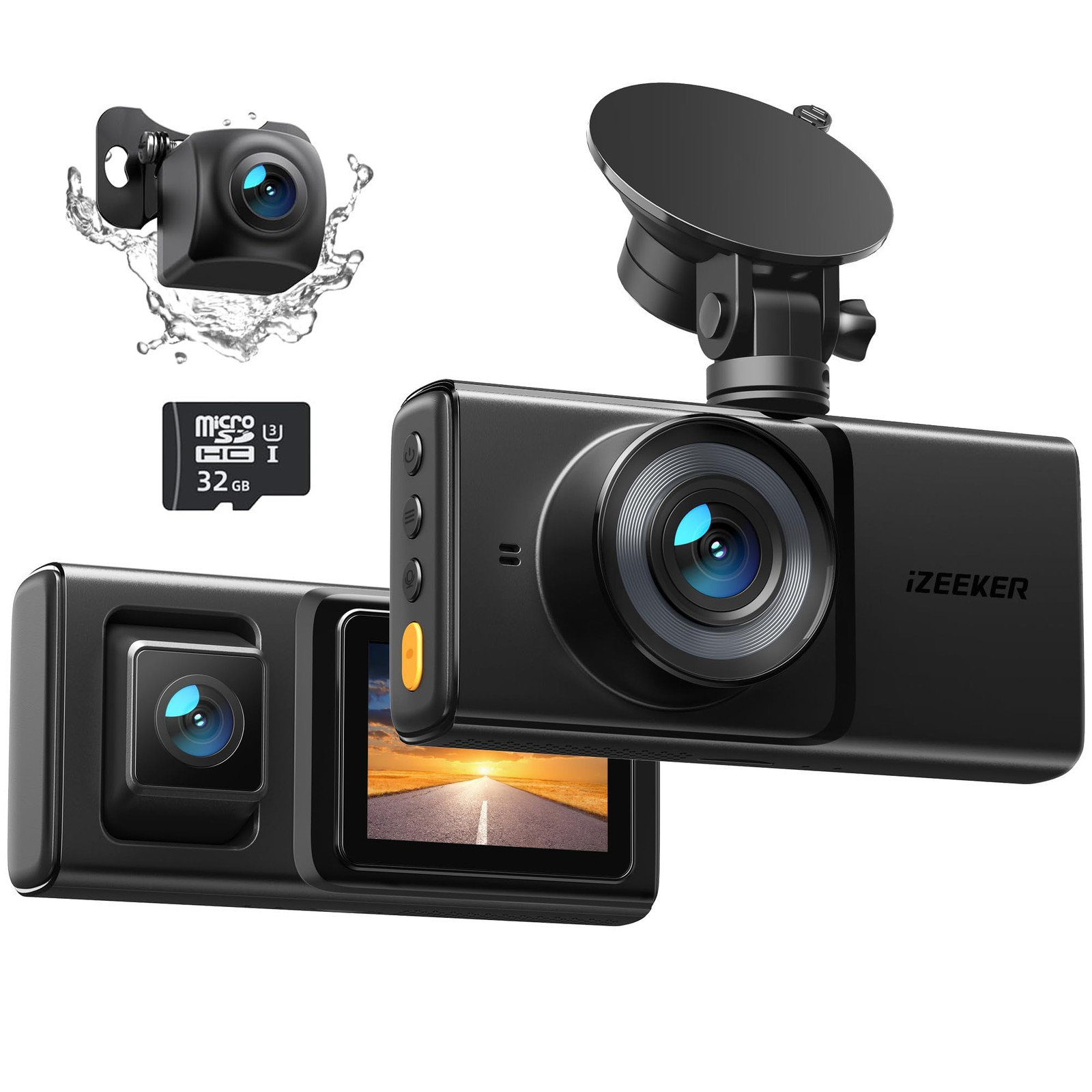 3 Channel Dash Cam with 2K Front, 1080P Rear and Interior Coverage