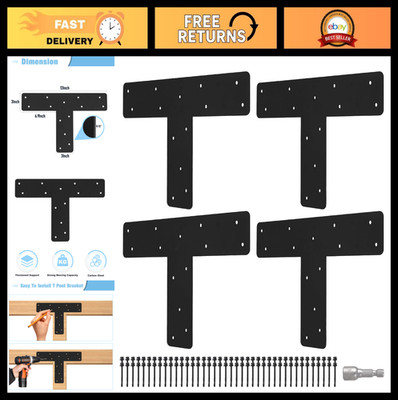 4 Pcs T Post Bracket Set, 13''x13'' Flat Mending Plates, Black Coated Joining Brac