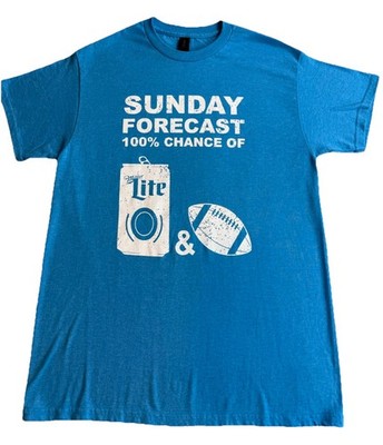 Gildan Heavy Cotton Blue Sunday Forecast Mens T Shirt Sz M Football Graphic Beer