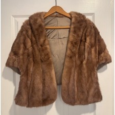 Vintage Genuine Mink Fur Stole Capelet Honey Brown Shrug Monogram