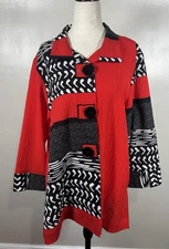 NWT Ali Miles Red Printed Woven Crinkle Button Front Blouse Size L  Artsy Top