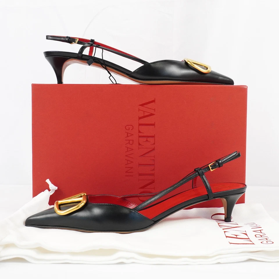 Valentino VLogo Signature Slingback Leather Pumps In Black - Women's Size 40.5