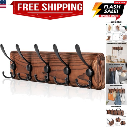 Rustic Wall Mount Coat Rack, s Wall Mount Wood Coat Rack with 5 Triple Hooks,...