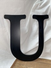 black wood Alphabet letter U wall mount  11.5" x 12" tall  Initial