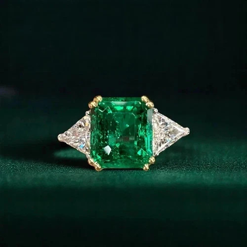 3Ct Emerald Cut Lab Created Diamond Wedding 3 Stone Ring 14K Rose Gold Plated View 3