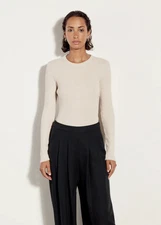 ENZA COSTA Pointelle Knit Long Sleeve Crew Top Oatmeal XS $135 D1 223