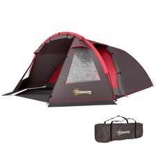 Outsunny Tenda da Campeggio 2-4 Persone Stanze Separate e Doppie Porte Grigio