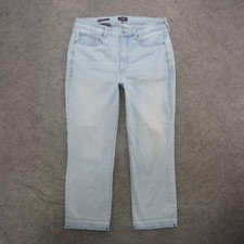 NYDJ Jeans Womens 14W Light Wash Marilyn Straight Cool Embrace Lift Tuck Raw Hem