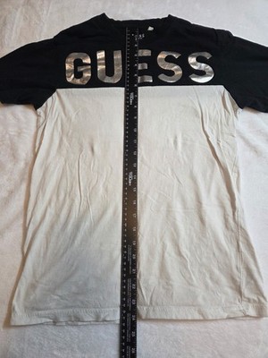 045-Guess Los Angeles Mens Med Black White Colorblock  Graphic T Shirt Cotton