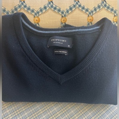 Profuomo Navy Merino Wool V Neck Sweater Size M