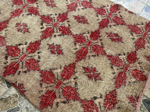 Vintage Turkish Area Rug 4x7 ft | Hand-Knotted Wool Carpet Bold Geometric Tribal - Picture 16 of 19