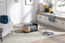 Scandinavian Elevated Dog Bed Sofa with Wood Legs  Velvet Cushion