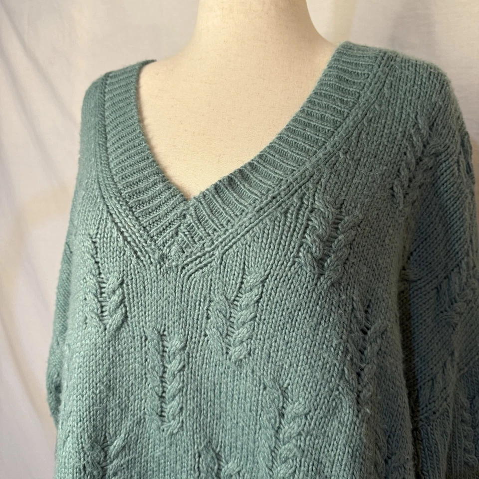 Lucky Brand v-образным вырезом вязаный свитер пуловер текстурированный зеленый повседневный размер XL - Изображение 4 из 4