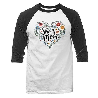 She Is Mom Floral Heart Mom Mother's Day Gift 3/4 Sleeve Unisex Raglan