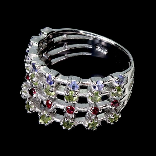 925 Sterling Silver Ring Round Peridot Rhodolite Tanzanite Gemstone Jewelry Size - Picture 3 of 13