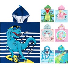 Kids Beach Towel Hooded Bath Wrap Toddler Pool Boys Girls Swim Poncho Cotton