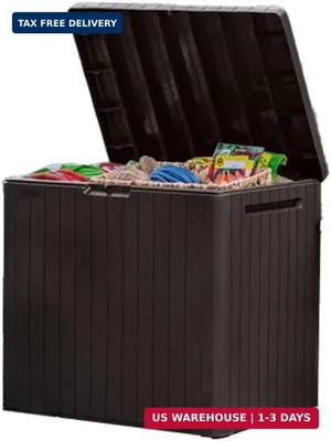 Keter City 30 Gallon Resin Outdoor Storage Box and Patio Furniture Side Table fo
