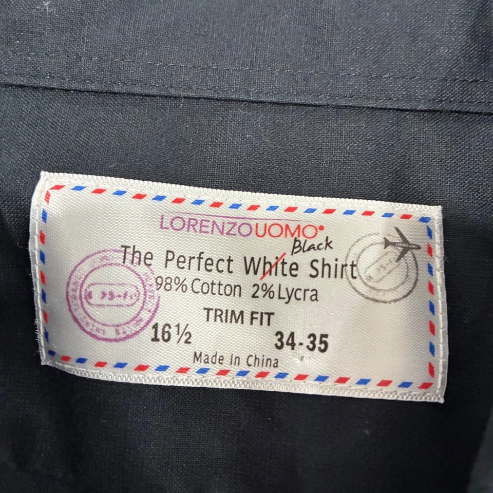 Camisa de vestir negra Lorenzo Uomo para hombre 16,5 34/35 ajuste mezcla de licra de algodón Foto 4 de 4