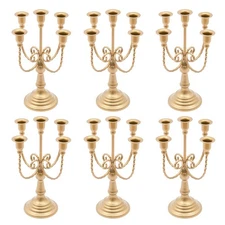 6Pcs Candelabra Candle Holders 5 Arm Wedding Candlestick Holder Retro Candela...