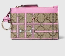 Gucci Zip Key Pouch Leather Fabric Pink New In Box
