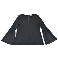 Cabi Knit Flare Sleeve Top 3500 Black Bell V-neck Blouse Women's Size Medium
