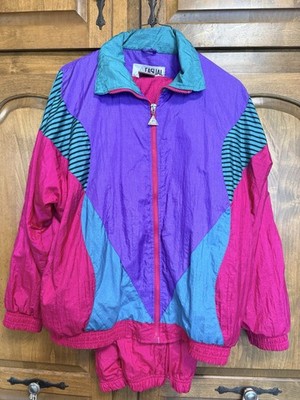 Vintage Casual Isle Color block Nylon Tracksuit 80s Retro Womens Petite Small