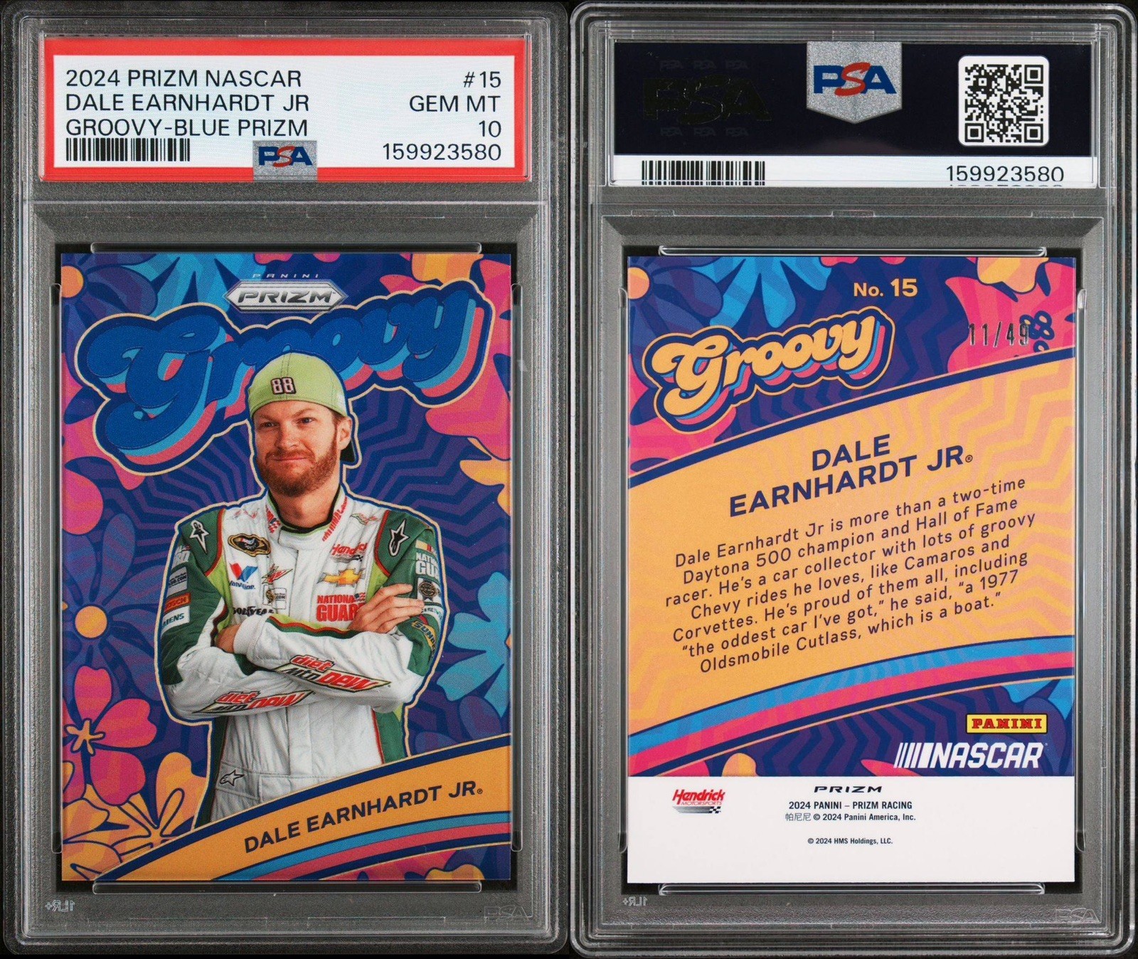 2024 PANINI PRIZM NASCAR GROOVY 15 DALE EARNHARDT JR BLUE PRIZM PSA10 view 3