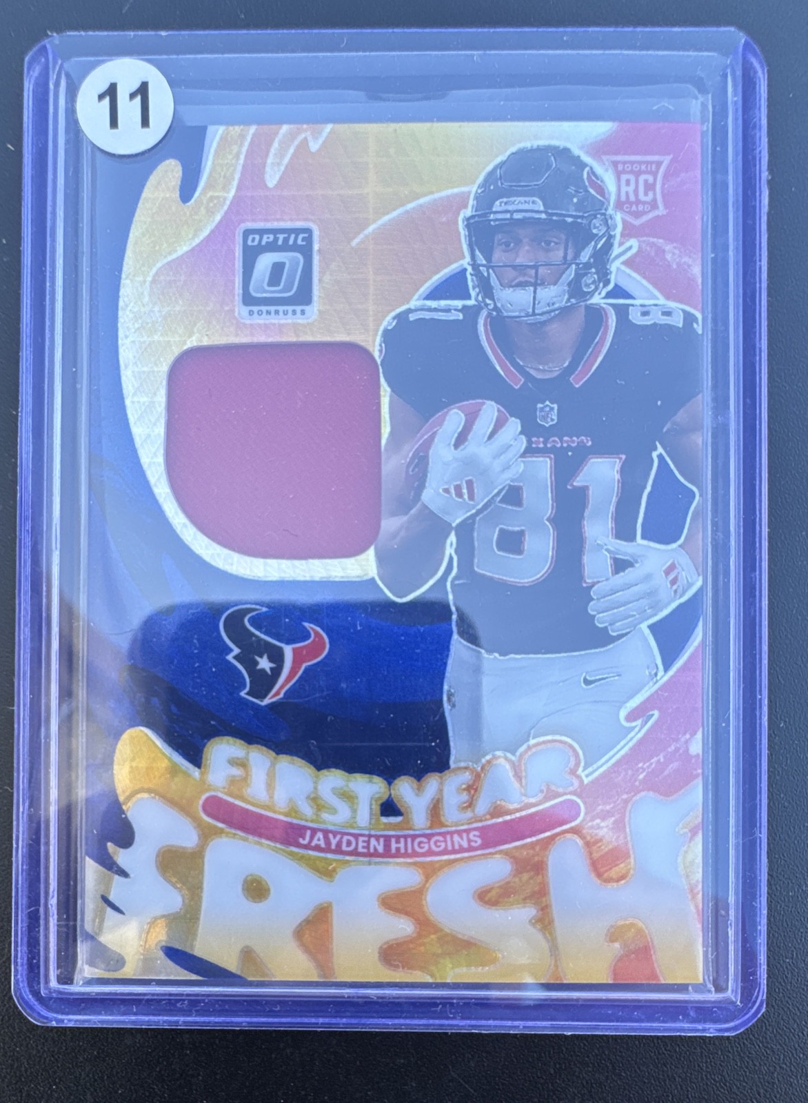 2025 Panini Optic First Year Fresh Jayden Higgins #FYFBH-JHS Blue Prizm (MEM, RC