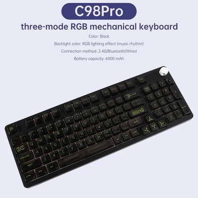 98-Key 2.4G Wireless Bluetooth 3-Mode Mechanical Keyboard DIY Customized RGB#