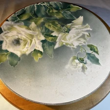 Antique K&G Luneville France 12” Hand Painted White Roses Charger Plate