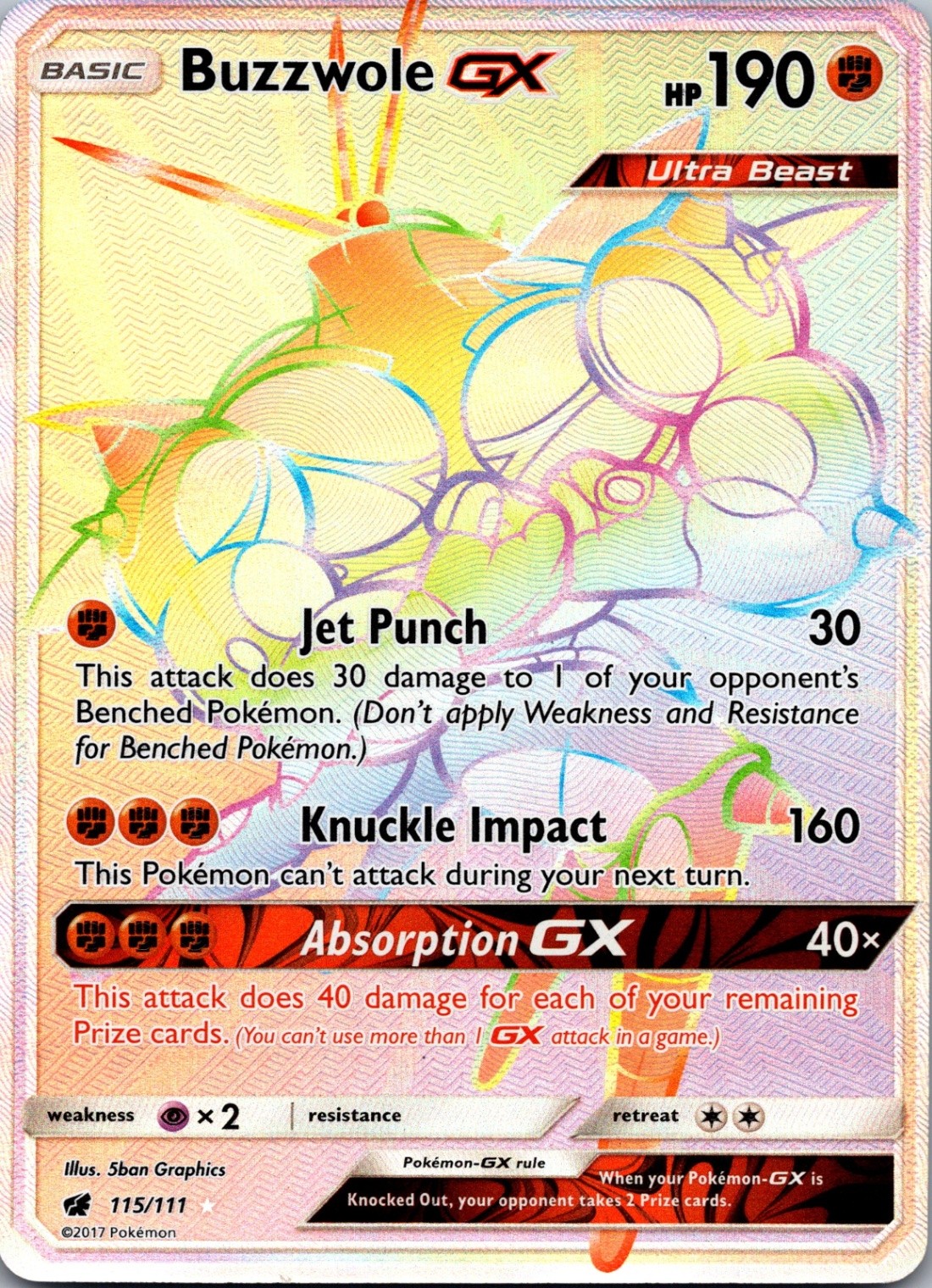 Buzzwole GX (Secret) Secret Rare SM - Crimson Invasion 115/111 NM