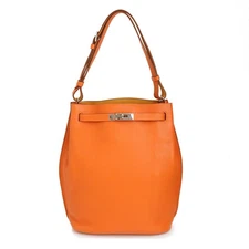 HERMES Soker 26 Verso Taurillon Clemence leather & Goatskin, Orange & Moutarde