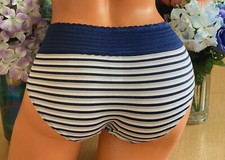 Warner's Small Navy White Striped Silky Smooth Hipster Brief Panties 5609