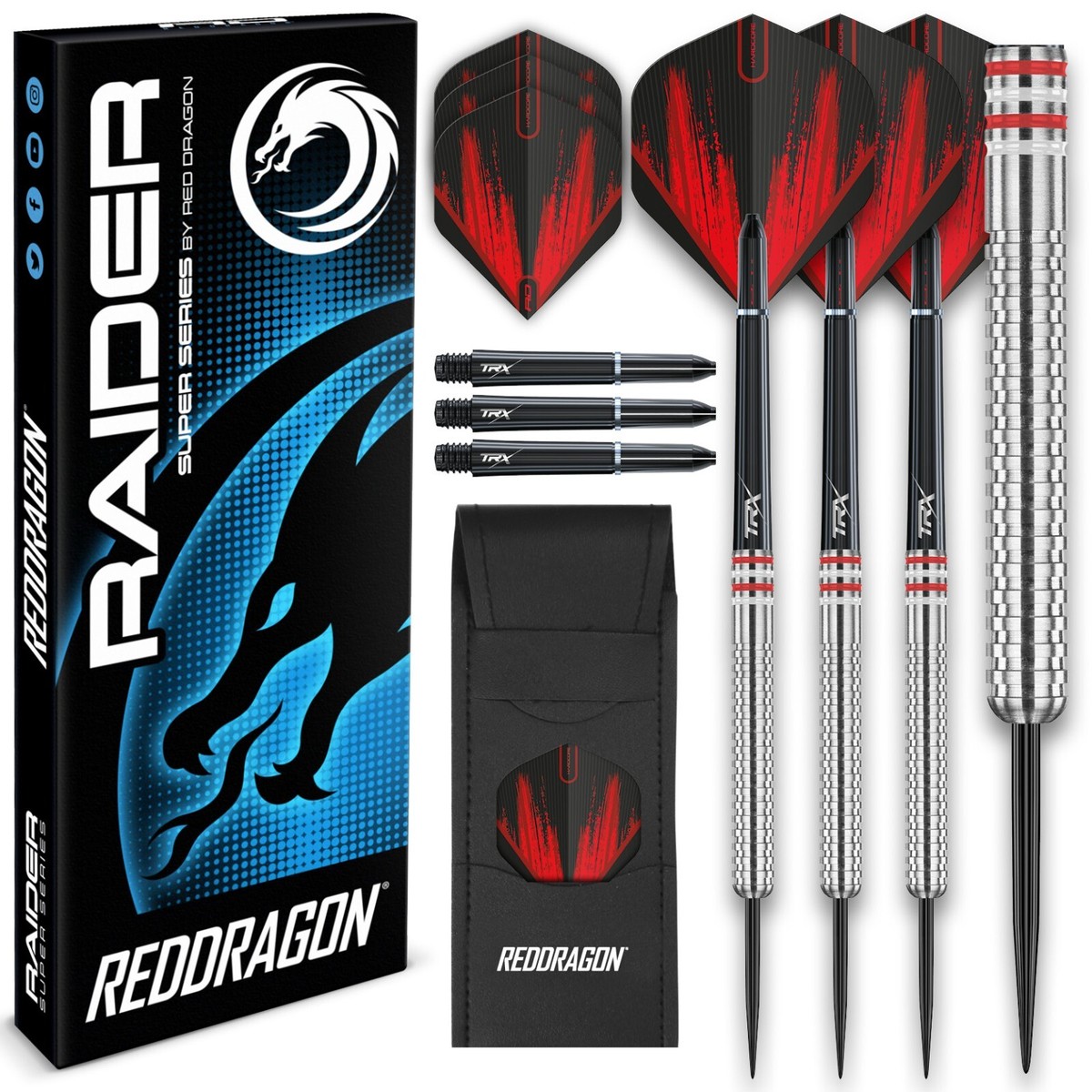 RED DRAGON Raiders 23g Tungsten Darts Set. Ringed Design with