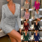Women's Sequins Minidress Wrap Long Sleeve Bodycon Cocktails Club Party Dress!!